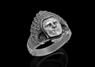 benda mask ring woman face women wtbenda jewelry jewellery head silver sterling jewel people printable beauty female rings gold art 3d print model - Mito3D