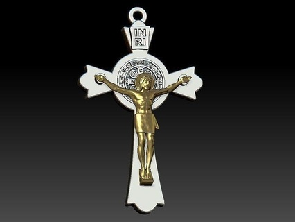Benedicto cruzar Jesús cruz sao bento Cristo católico catolico cristo crucificado medalla imprimible plata oro joyería joya colgantes 3d print model - Mito3D