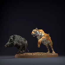 Bengal kaplan Hintli domuz avlanmak 3d baskı hayvan yırtıcı kedi büyük yaratık gerçekçi Arkadaş dnd orman heykel heykelcik şekil minyatür yaban hayatı Sanat heykeller 3d print model - Mito3D