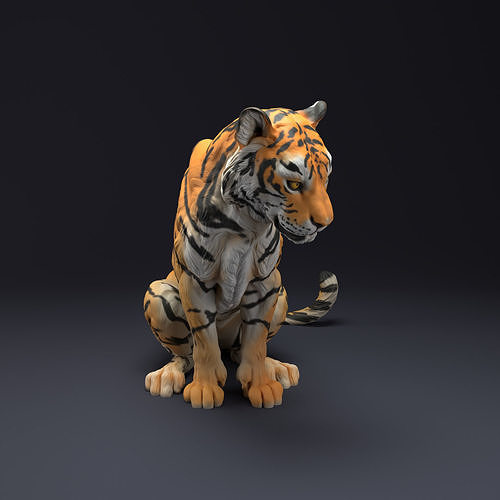 bengala tigre sentar 3d impressão animal predador gato criatura realista companheiro dnd selva floresta escultura estatueta figura miniatura animais selvagens arte esculturas 3D print model - Mito3D