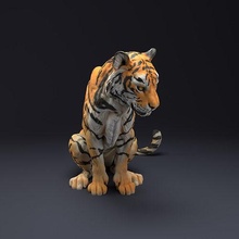 bengalen tiger sitzen 3d drucken tier raubtier katze kreatur realistisch begleiter dnd dschungel wald skulptur figur zahl miniatur tierwelt kunst skulpturen 3d print model - Mito3D
