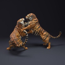 Bengala tigri combattimento 3d stampa animale predatore gatto tigre grande creatura realistico compagno dnd giungla foresta scultura figurina figura miniatura fauna selvatica arte sculture 3d print model - Mito3D