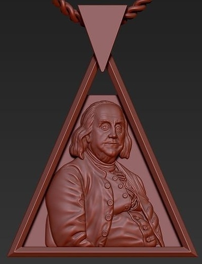 benjamin franklin bijoux pendentif imprimable visage 3d sculpter pendentifs 3d print model - Mito3D