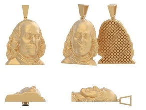 Benjamin Franklin pendentif portrait homme visage Président Etats Unis sculpture figure statue tête art 3dprint impression cnc sculptures imprimable bijoux pendentifs 3d print model - Mito3D