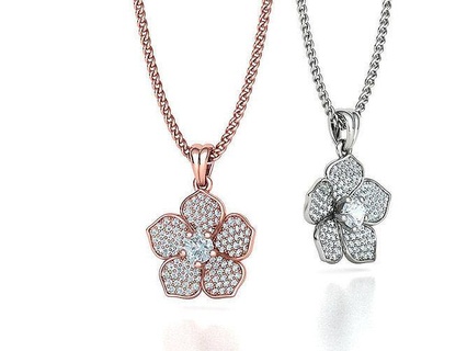 bespoke diamond flower necklace 5 petals pendant 3dmodel jewelry necklaces petal women 30pointe jewellery pendants printable usa canada europe mexico 3d print model - Mito3D