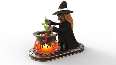 cook witcher chef ladle vat potion flame ritual tentacles octopus frog toad hat granny eye broth statue dark halloween witch art sculptures 3d print model - Mito3D