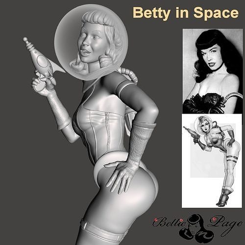 betty space pinup sparx retro bettie page marvel pin bombshell female woman girl pose art sculptures 3D print model - Mito3D
