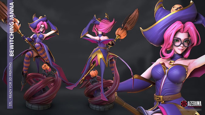 bewitching janna 3d printing lol leagueoflegends broom cauldron azerama witch picture resin printed halloween hat magic patreon art scans replicas 3d print model - Mito3D