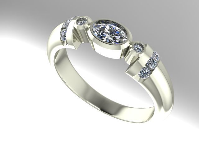 Lünette set oval Verlobungsring Schmuck ring diamond Diamant-ring bedruckbar ist Ringe 3D print model - Mito3D
