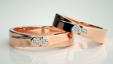 bi diamond Pareja banda anillo 3dm stl Boda compromiso joyería imprimible joya diamante oro anillos novia novio 3d print model - Mito3D