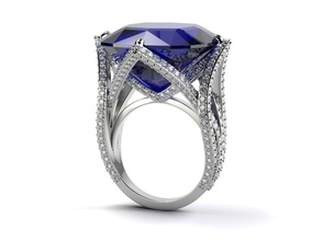 gros bleu coussin calcul bague anneaux carré barion engagement bijoux mariage gemme diamant gemmes or impression imprimable prototypage 3d print model - Mito3D