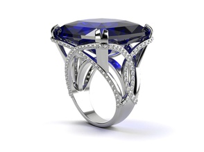 big blue square stone ring jewelry emerald gemstone diamond gem clothing treasure wedding jewellry printing print printable prototyping engagement rings 3d print model - Mito3D