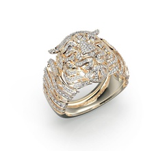 big cat anillo la joyería tiger animal kitty naturaleza de oro los diamantes personas las gemas imprimible moda y belleza gergeous cad plata león fuego anillos 3d print model - Mito3D