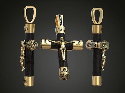 gros traverser Hommes bijoux pendentif bois or argent orthodoxe Christian Jésus saints cyrillique pendentifs 3d print model - Mito3D