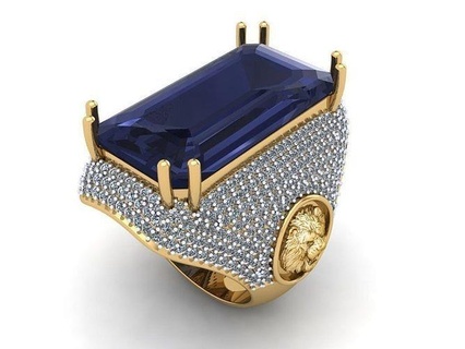 büyük elmas adam altın yüzük mücevher yazdırılabilir 3d moda gümüş parlak kuyumcu sterlin aslan takı yüzükler 3d print model - Mito3D