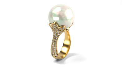 grande anello con la perla gioielli pietra perline sealife i oro sfera frutti di mare cozza shell il corallo pearloyster stampa stampabile diamante anelli 3d print model - Mito3D