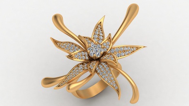 grande flor de rosa diamante um anel ouro jóias brinco brilhantes subiu o engajamento casamento printable natureza a moda mulher garota árvore humanos lotus anéis 3d print model - Mito3D