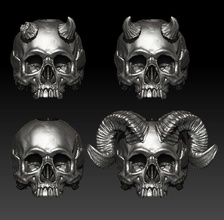 big skull horn beads - classic 4 bead biker bone jewelry 3dprint jewellery silver printable gold knife paracord other 3d print model - Mito3D