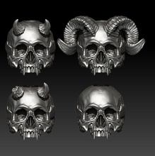 big skull horn beads - sin 4 bead biker bone jewelry 3dprint jewellery silver printable gold jow knife paracord 3d print model - Mito3D
