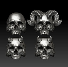 big skull horn rings - classic 4 ring biker skullring bone jewelry 3dprint jewellery silver printable gold jow 3d print model - Mito3D