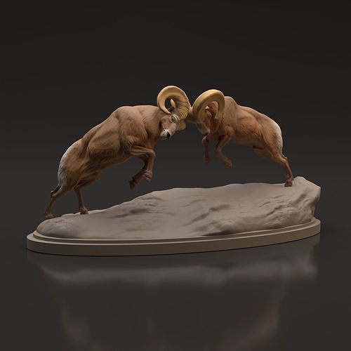 grosse corne ram bats 3d impression animal cornes mouton scène sculpture faune miniature figure figurine créature réaliste compagnon diorama art jouet sculptures 3D print model - Mito3D