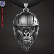 biker guerilla 1 pendant jewelry jewel jewellery gang fashion riders mens punk fancy jewelri skull monkey chimp chimpanzee animal helmet racing motocross pendants 3d print model - Mito3D