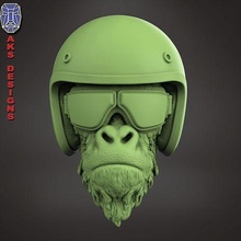 motociclista gorilla 2 bas sollievo cnc gioiello gioielleria banda moda cavalieri casco punk cranio scimmia scimpanzé animale parete arredamento casa arte sculture bicchieri 3d print model - Mito3D