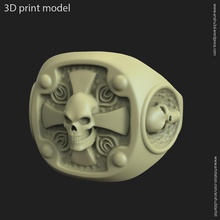 biker skull vol14 ring jewelry rider silver heavy cross christainity jesus gothic religious halloween ornament jewel fashion rings 3d print model - Mito3D