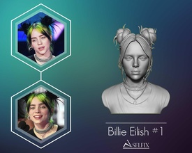 billie eilish portrait sculpture 1 art mode statue femme cheveux figurine chanteur robe sculptures 3d print model - Mito3D