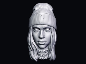 billie eilish tête pendentif fille femme chanteur pop bijoux argent or célèbre sculpture personnage musique musicien visage art chaîne portrait pendentifs 3d print model - Mito3D