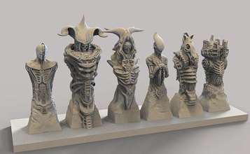 biomechanic chess set reloaded mate pawn queen knight strategic game horse bishop alien giger monster creature board games toys accessories 3d print model - Mito3D