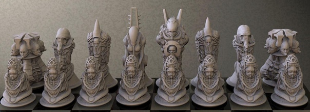 biomechanic chess set mate pawn queen knight strategic game horse bishop alien giger monster creature board games toys accessories 3d print model - Mito3D