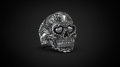 biomecánica anillo cráneo of amor 3d modelo impresión joyería joya anillos máscara motociclista mujer hombre calavera boda plata moda 3d print model - Mito3D