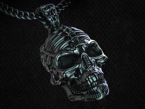 biomechanical skull pendant silencer original holder silver head skeleton bone death printable human art dark science sculpture jewelry pendants 3d print model - Mito3D