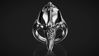 biomechanical skull ring plague doctor silver head skeleton jewelry printable giger space alien animal bone anatomy art rings crow raven 3d print model - Mito3D