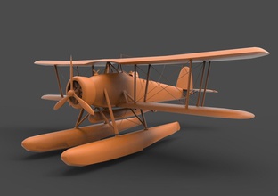 biplane orange seaplane airplane aircraft lowpoly gameready transport floatplane prop russian soviet ussr realistic plane military war hobby diy automotive 3d print model - Mito3D