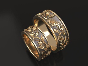 birch oak wedding bands - original jewelry design photo rings flowers spring dendrophilia silver 3d print model - Mito3D