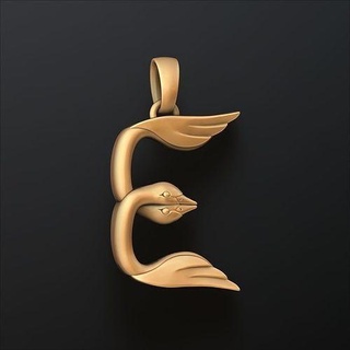 bird letter e pendant letters alphabet initial initials necklace leter birdcalligraphy calligraphy fly eagle dove pigeon falcon latin keyshot vray language jewelry pendants 3d print model - Mito3D