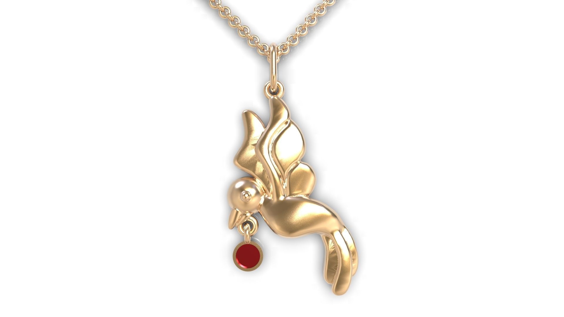 bird pendant jewelry gold silver printable feathers wing dove cherry berry chain gem zircon fianite enamel pendants 3D print model - Mito3D