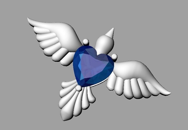 pájaro colgante de aves el diamante collar la joyería oro plata imprimible 3dprint piedras preciosas colorstone corazón gema día san valentín moda colgantes 3D print model - Mito3D