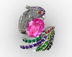 pájaro anillo joyería joya Moda imprimible diamante animales ponibles anillos 3d print model - Mito3D
