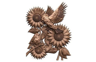 birds cnc 3 bird relief art deco artcam aspire flower sunflower 3d printer signs logos 3d print model - Mito3D