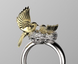 kuş yuvası yüzük takı kuşlar yuva bullfinch baştankara mücevher serçe 3d print model - Mito3D