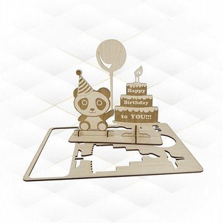 birthday card panda svg dxf design laser cut gift cards cutting engraving pattern vector template silhouette cnc drawing house decor 3d print model - Mito3D