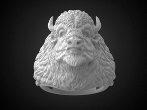 bison buffalo head sculpture ring 3d printable model art animal trophy bull wild cnc zbrush magics stl highpoly nature portrait jewelry rings space dragon 3d print model - Mito3D