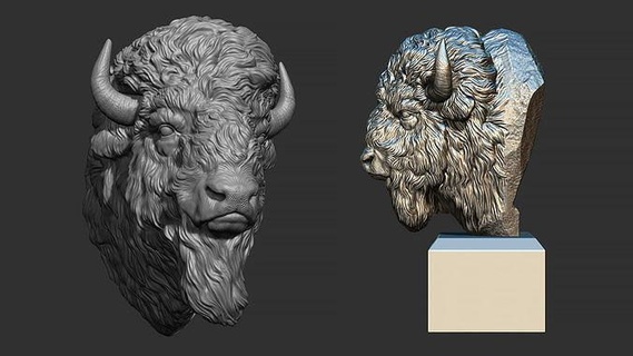 bison buste figurines or argent 3dprintble bijoux tête pendentifs statue sculpture mammifère cnc buffle art sculptures 3d print model - Mito3D