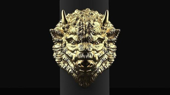 bison jewerly ring buffalo ox gold silver jewel jewelry scupture print printable sculpture rings head 3d print model - Mito3D