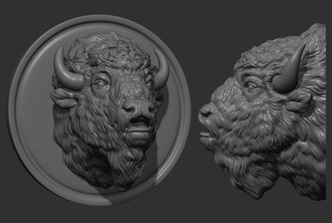 bison moo head cow bull buffalo horn west statue decor printable pendants medallion cnc relief jewelry sculptures silver pendant necklace art 3d print model - Mito3D