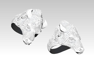 bison bague or bijou bijoux nature imprimable argent détaillé américain buffle taureau animal sauvage faune cnc haute poly originaire anneaux 3d print model - Mito3D