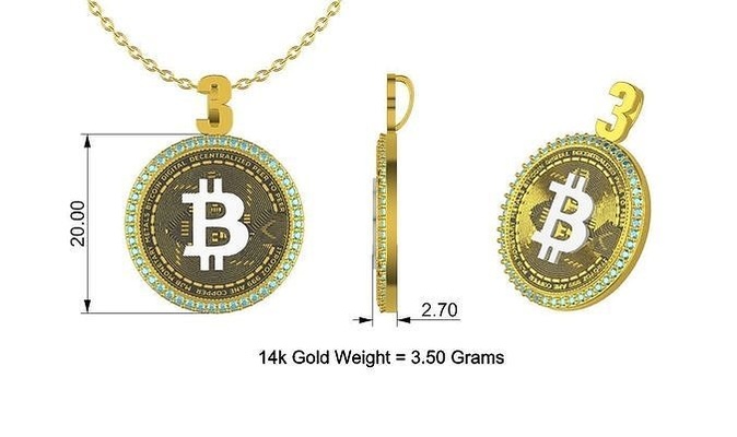 bitcoin moneda colgante pendiente diseño oro collar hombres chico ciencias cripto dinero joyería joya plata criptomoneda nft digital colgantes 3d print model - Mito3D